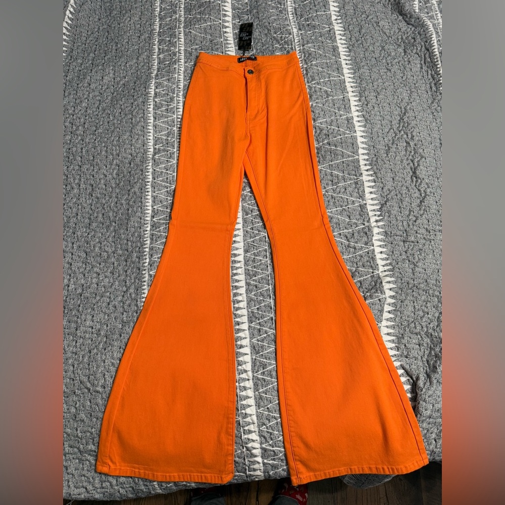 FIONA HIGH WAISTED BELL BOTTOM FLARE JEANS - ORANGE